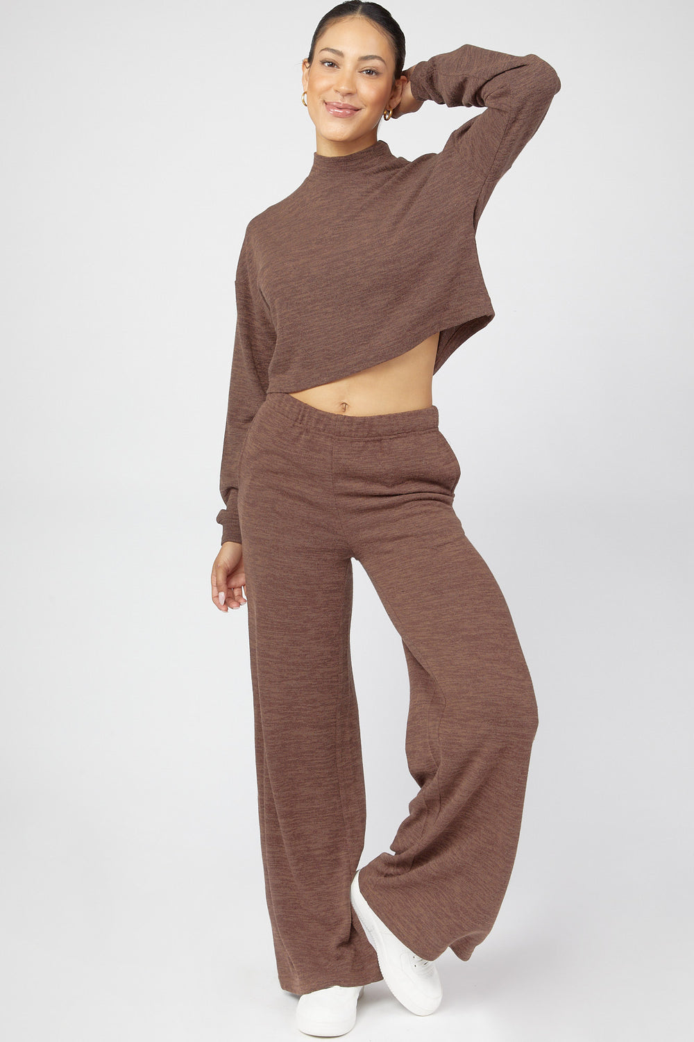 Wide-Leg Sweater-Knit Pants Dark Brown