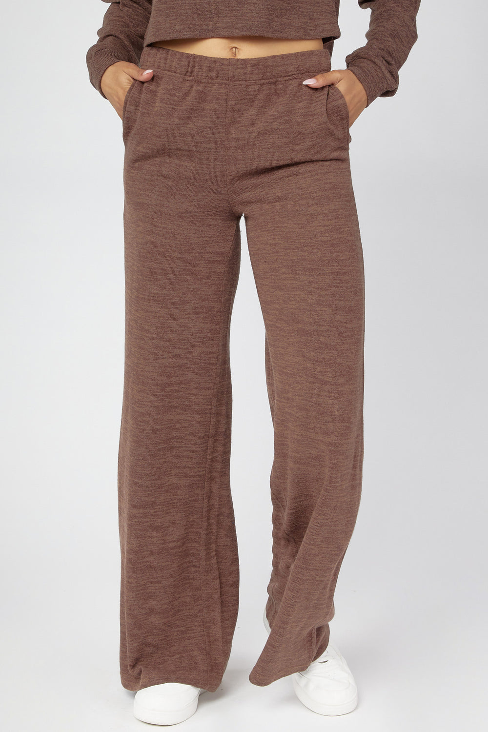 Wide-Leg Sweater-Knit Pants Dark Brown