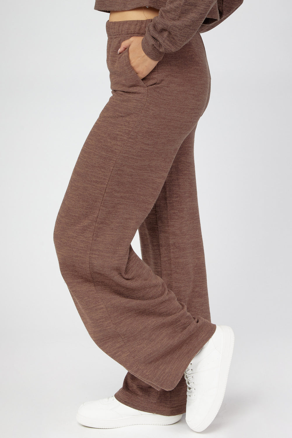 Wide-Leg Sweater-Knit Pants Dark Brown