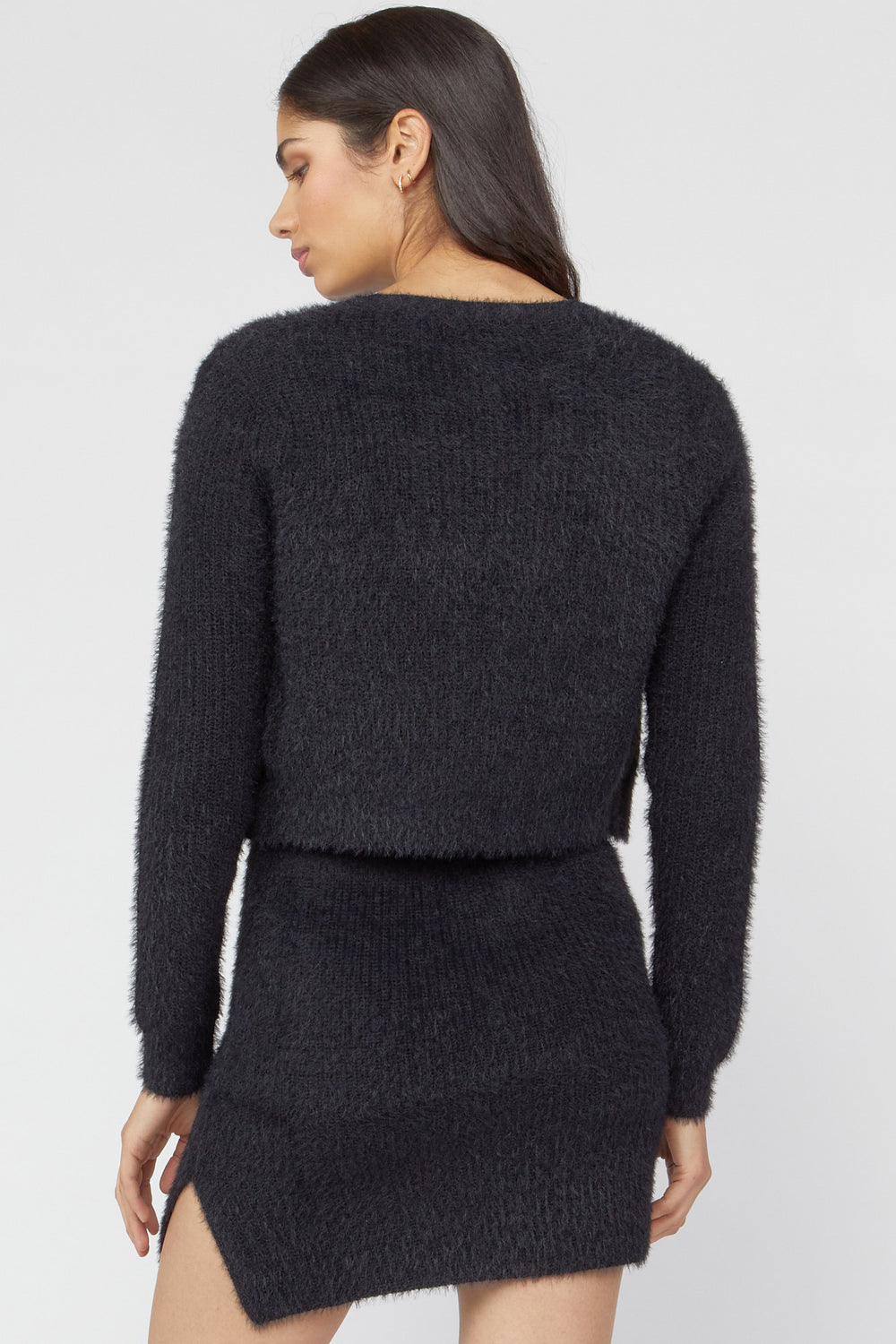 Fuzzy Tank & Cardigan Sweater Set Black