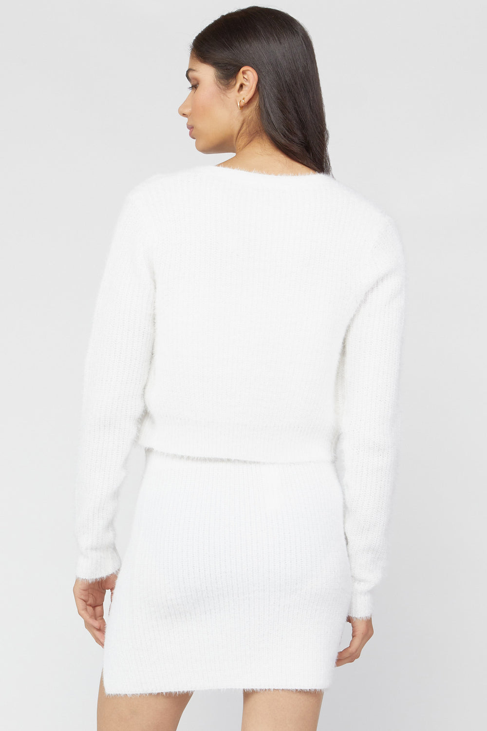 Fuzzy Tank & Cardigan Sweater Set White
