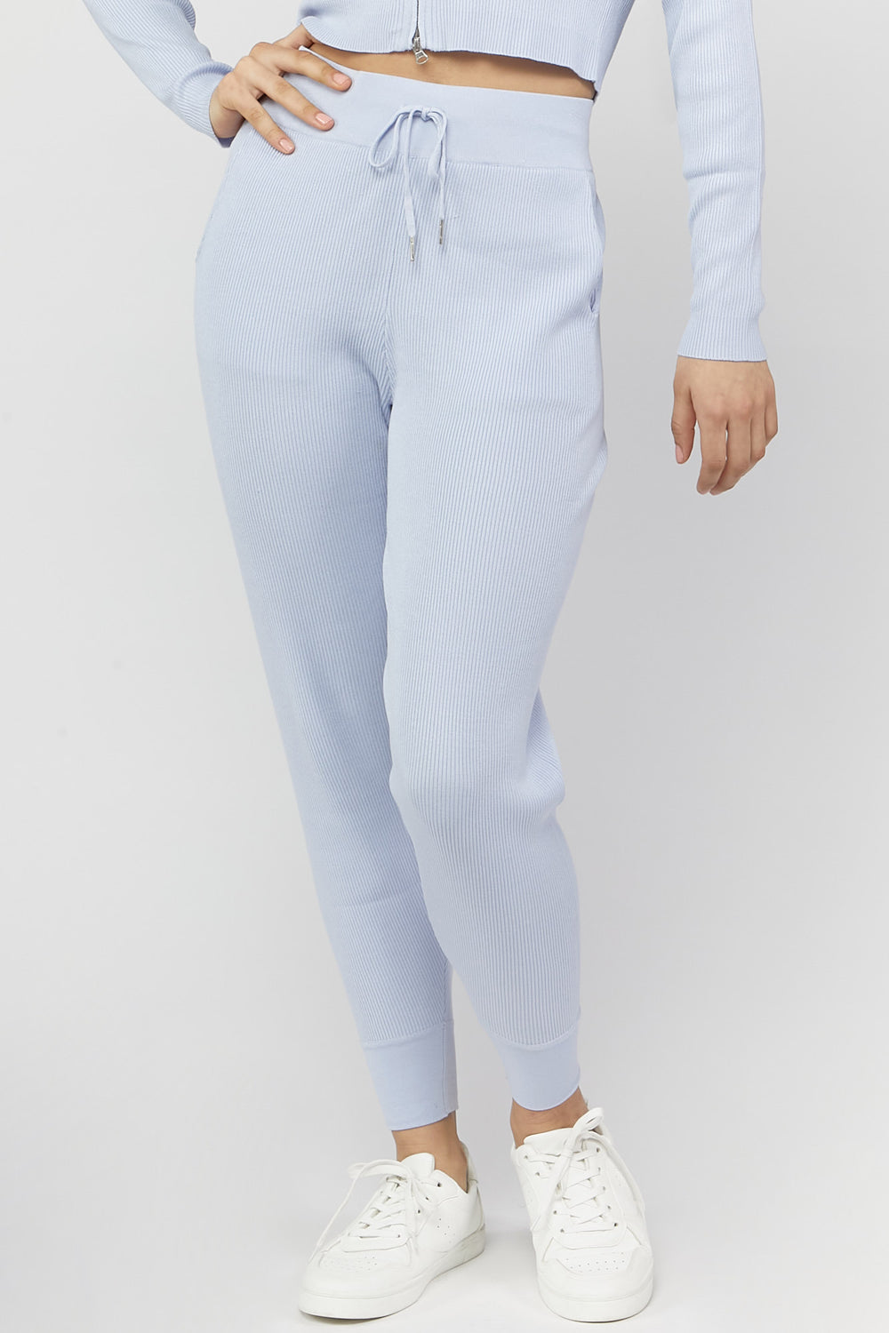 Sweater-Knit Drawstring Joggers Light Blue