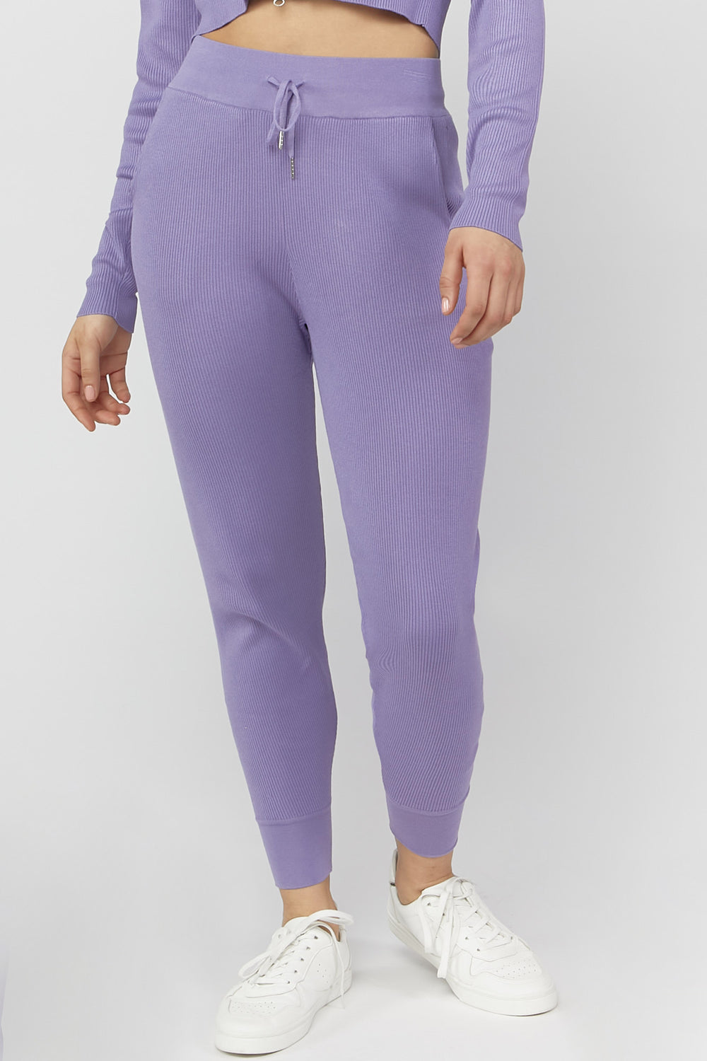 Sweater-Knit Drawstring Joggers Purple