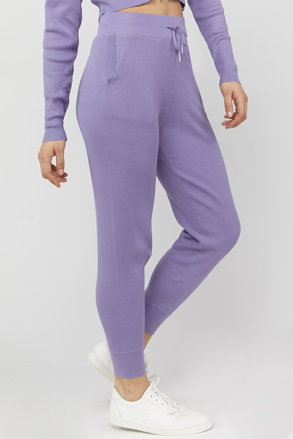 Sweater-Knit Drawstring Joggers Purple