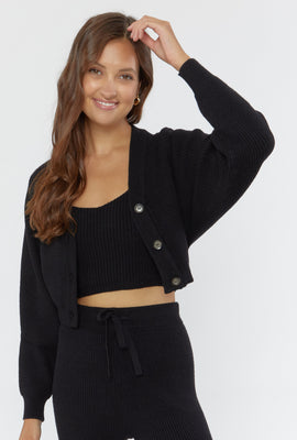 Link to Ribbed Cami & Cardigan Sweater Set Black