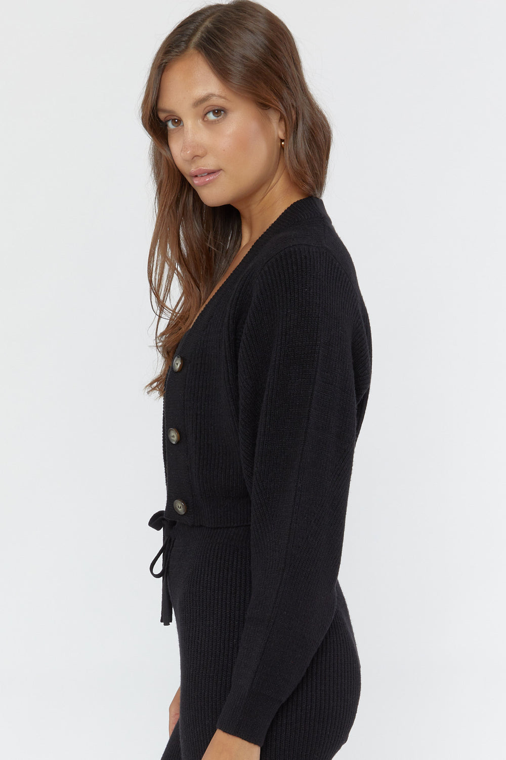 Ribbed Cami & Cardigan Sweater Set Black