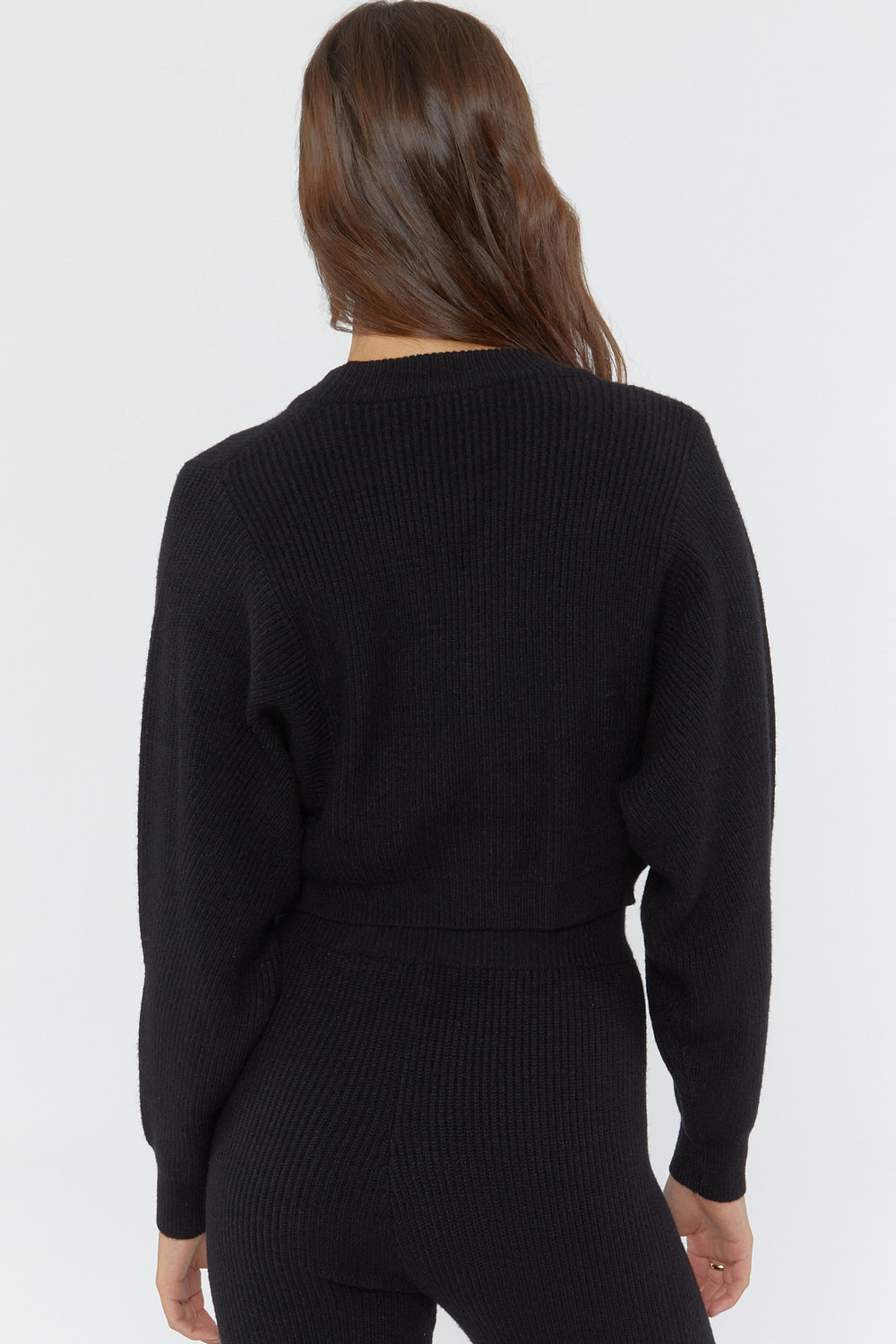 Ribbed Cami & Cardigan Sweater Set Black