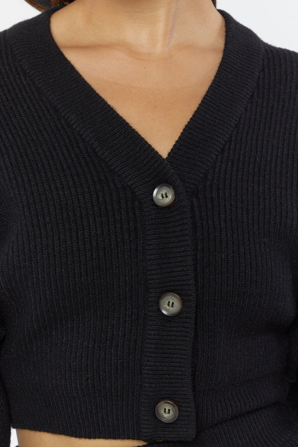 Ribbed Cami & Cardigan Sweater Set Black