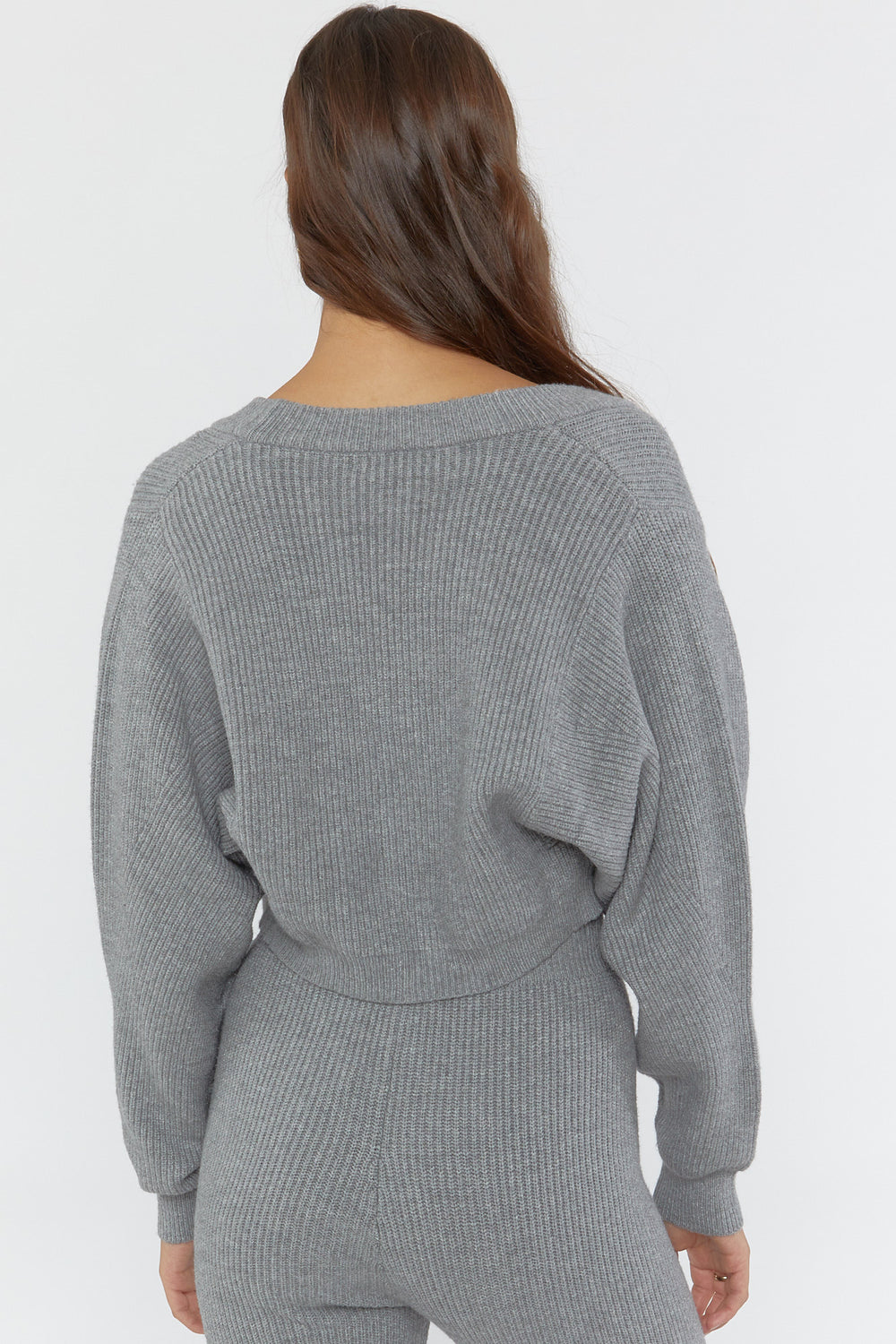 Ribbed Cami & Cardigan Sweater Set Heather Grey