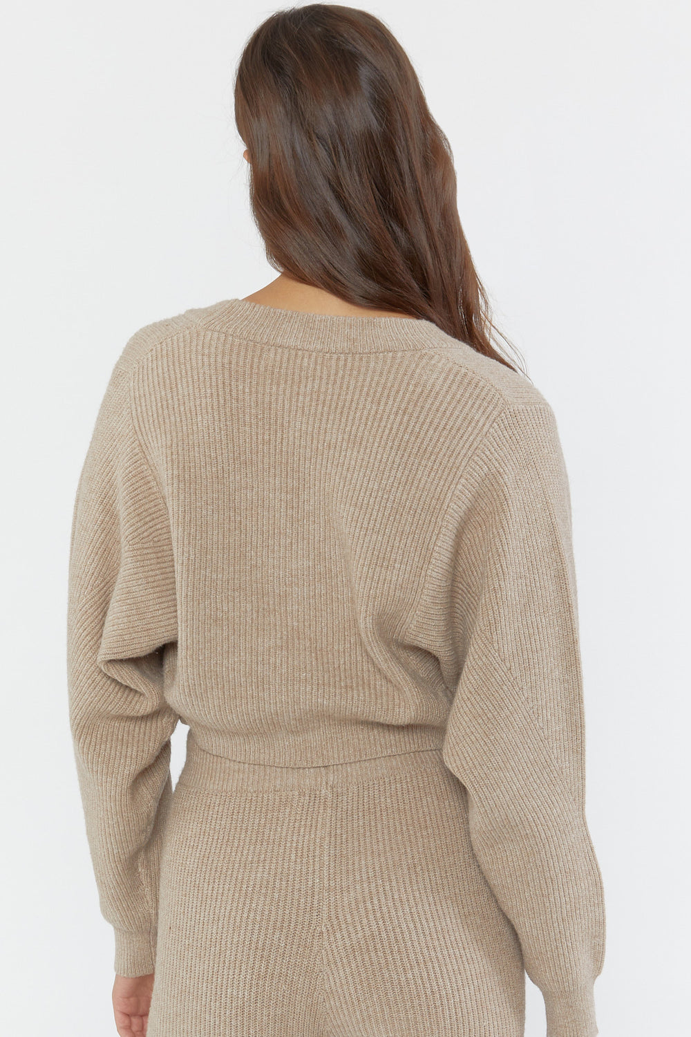 Ribbed Cami & Cardigan Sweater Set Tan
