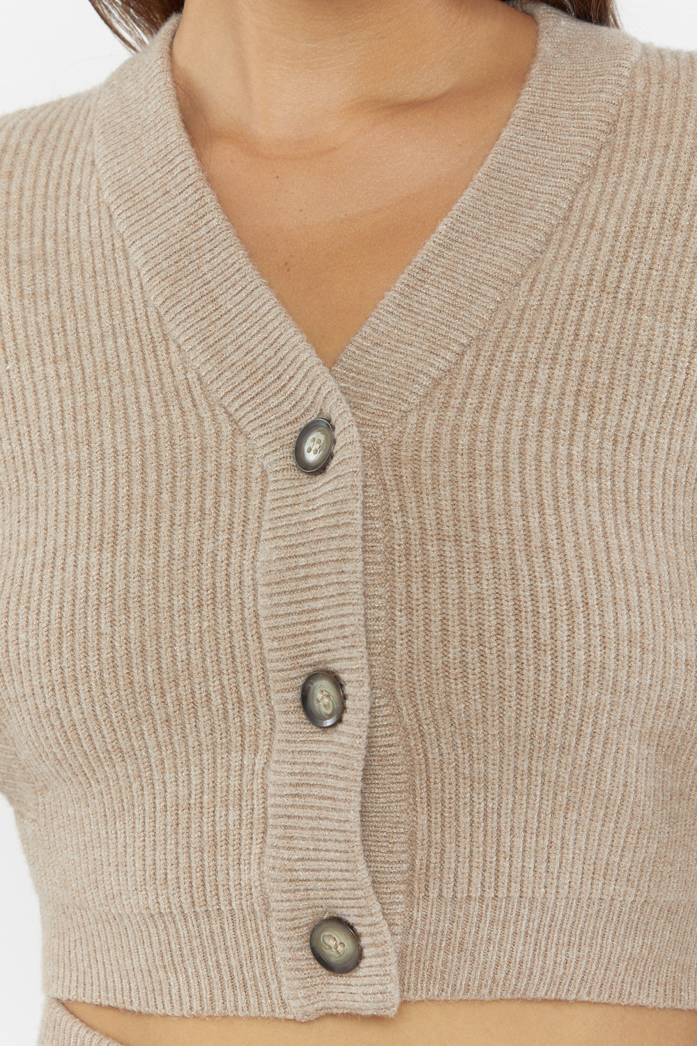 Ribbed Cami & Cardigan Sweater Set Tan