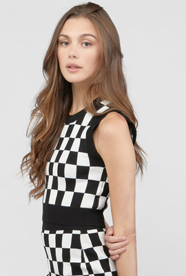 Link to Checkered Sweater-Knit Tank Top Black
