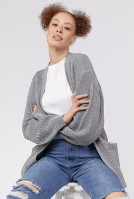 Link to Side Pockets Open-Front Cardigan Sweater Heather Grey