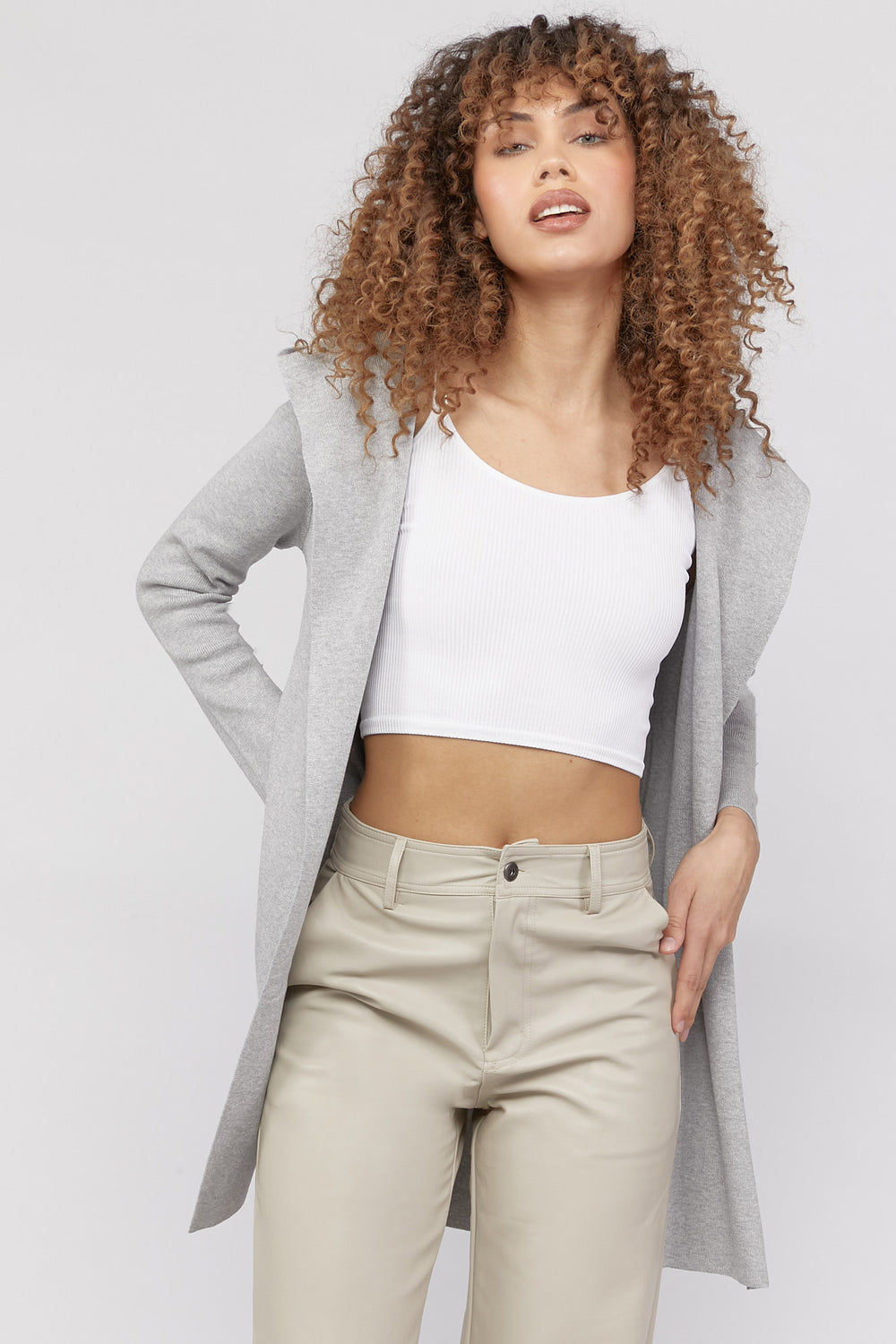 Open-Front Cardigan Sweater Heather Grey