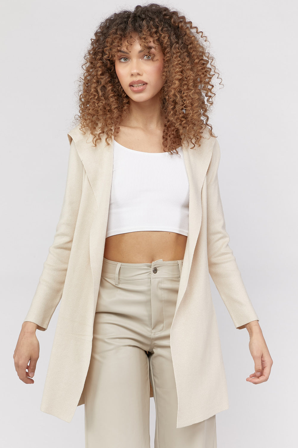 Open-Front Cardigan Sweater Oatmeal