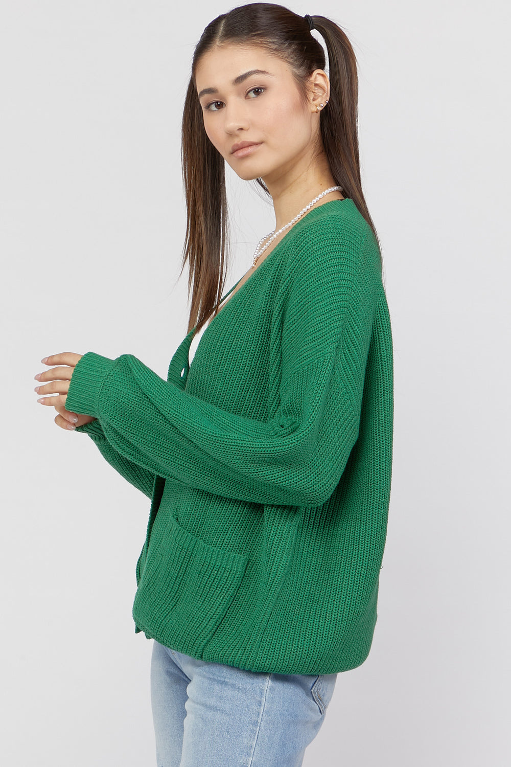 Chunky Button-Front Cardigan Sweater Hunter Green