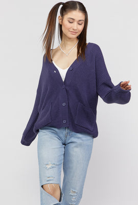 Link to Chunky Button-Front Cardigan Sweater Navy
