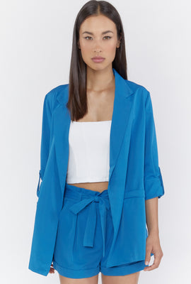 Link to Open Front Roll-Tab Sleeve Blazer Royal Blue