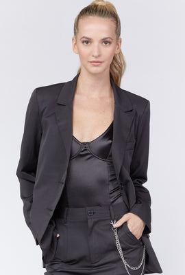 Link to Notched Button-Front Blazer Black