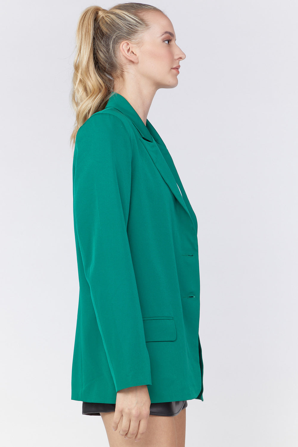 Notched Button-Front Blazer Green