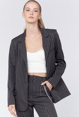 Link to Pinstripe Notched Button-Front Blazer Pinstripe