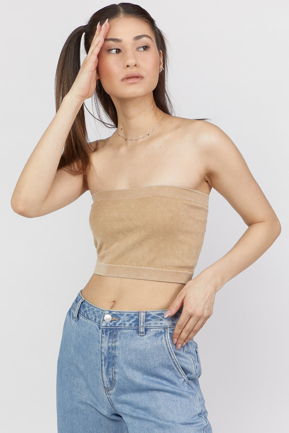 Ribbed Tube Top Beige