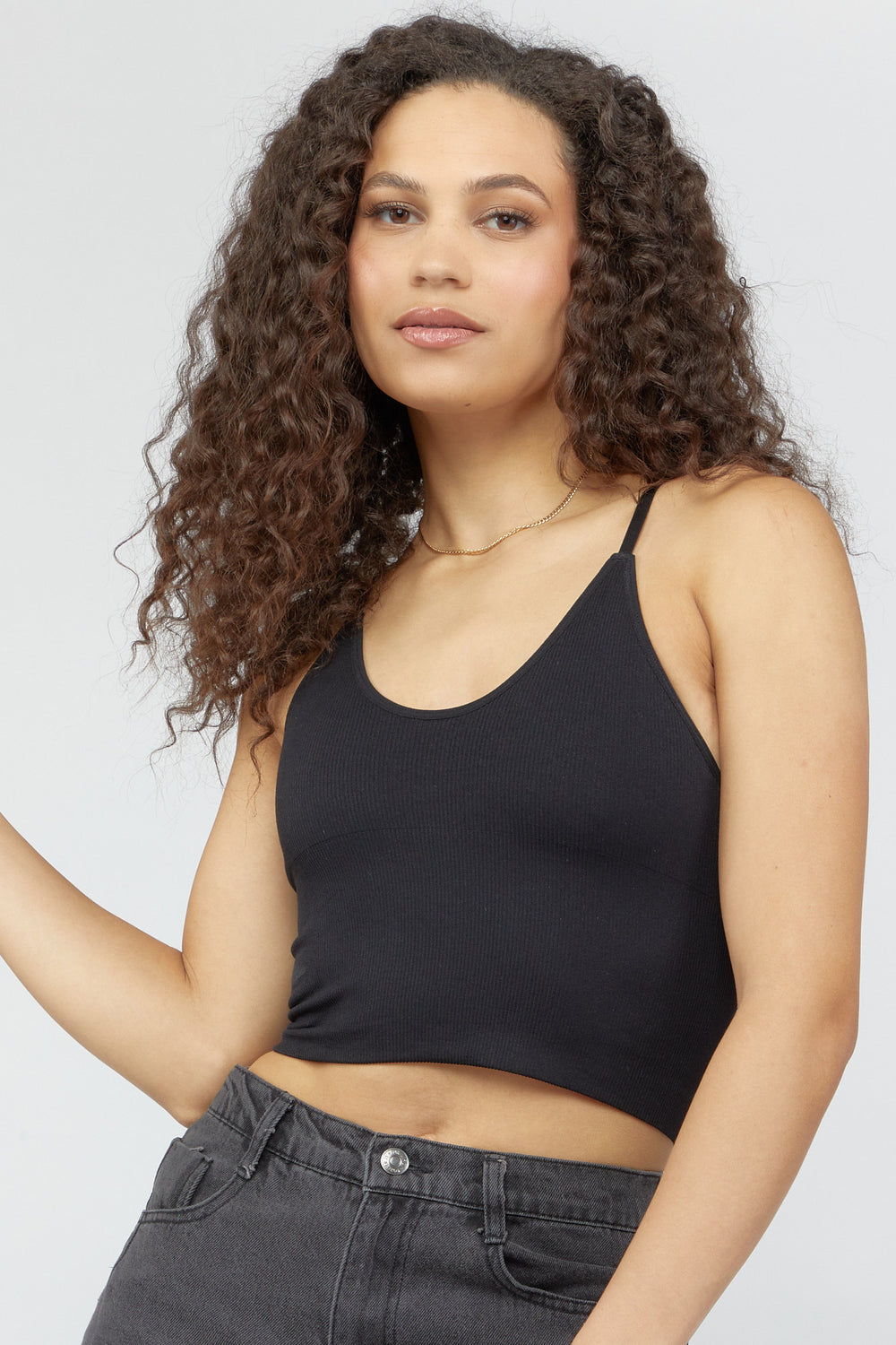 Seamless Ribbed Cropped Cami Black