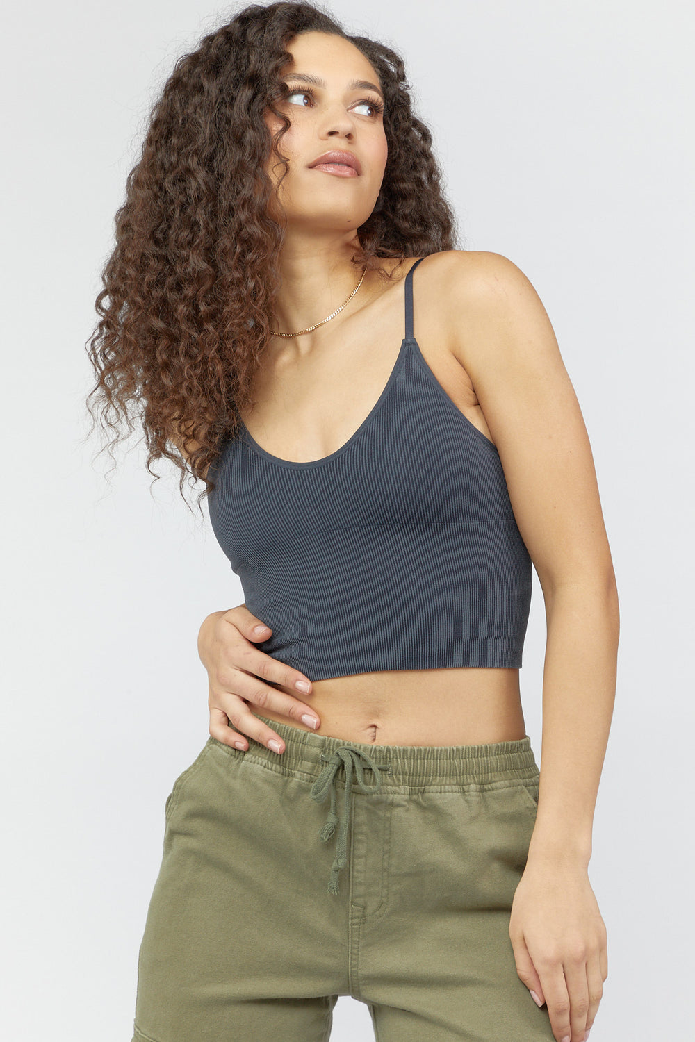 Seamless Ribbed Cropped Cami Charcoal