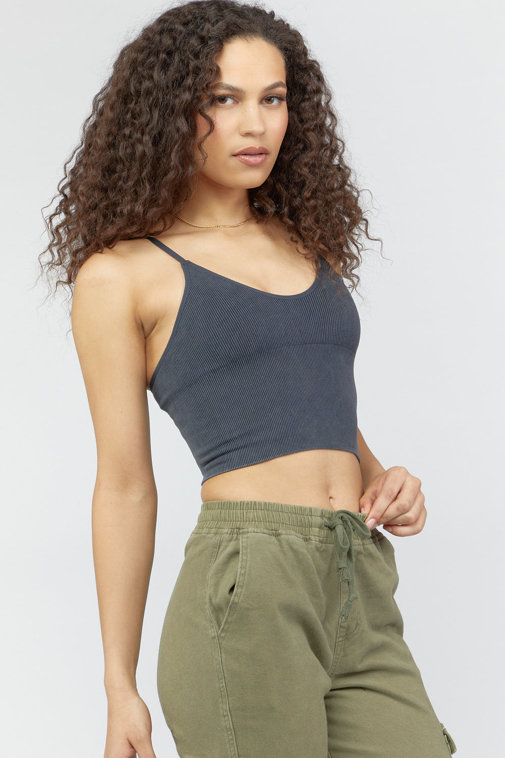 Seamless Ribbed Cropped Cami Charcoal