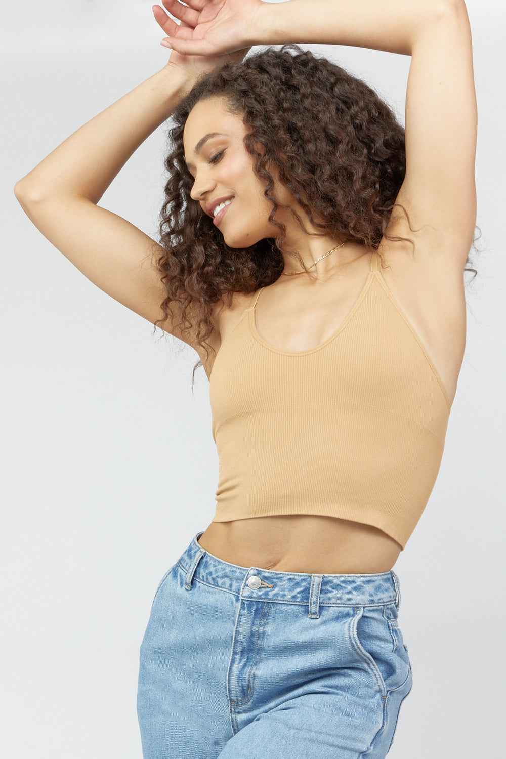 Seamless Ribbed Cropped Cami Beige