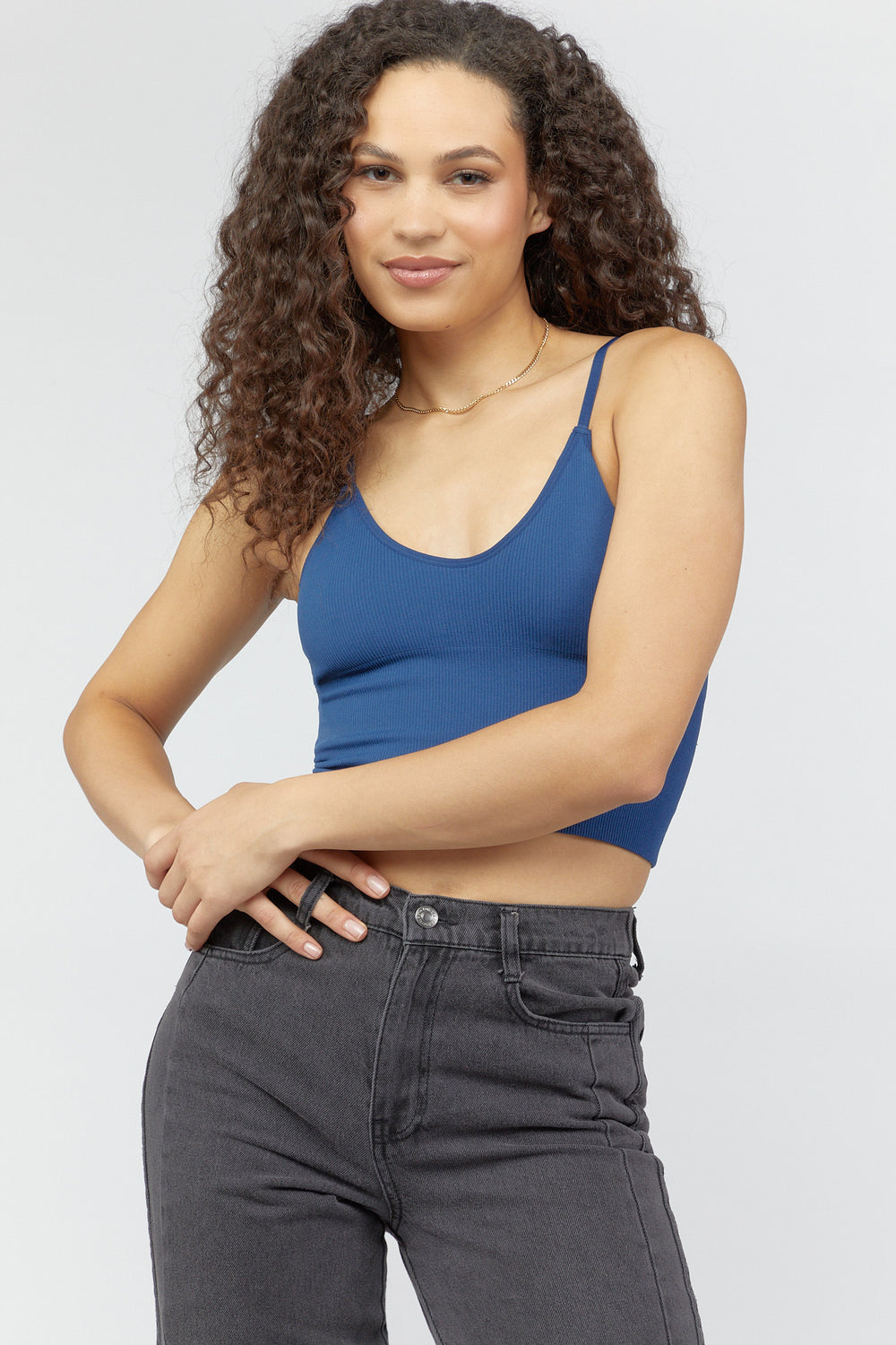 Seamless Ribbed Cropped Cami Navy