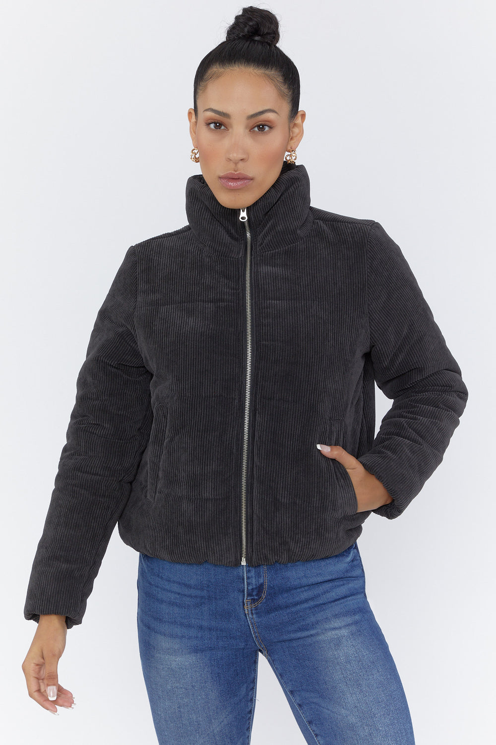 Corduroy Puffer Jacket Black