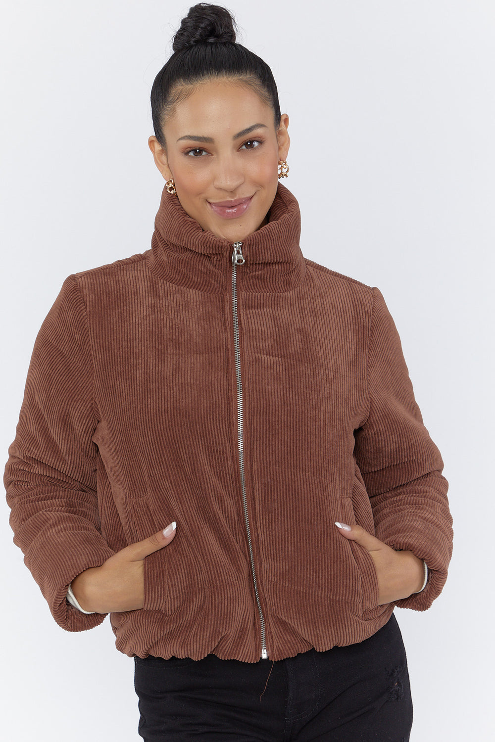 Corduroy Puffer Jacket Brown