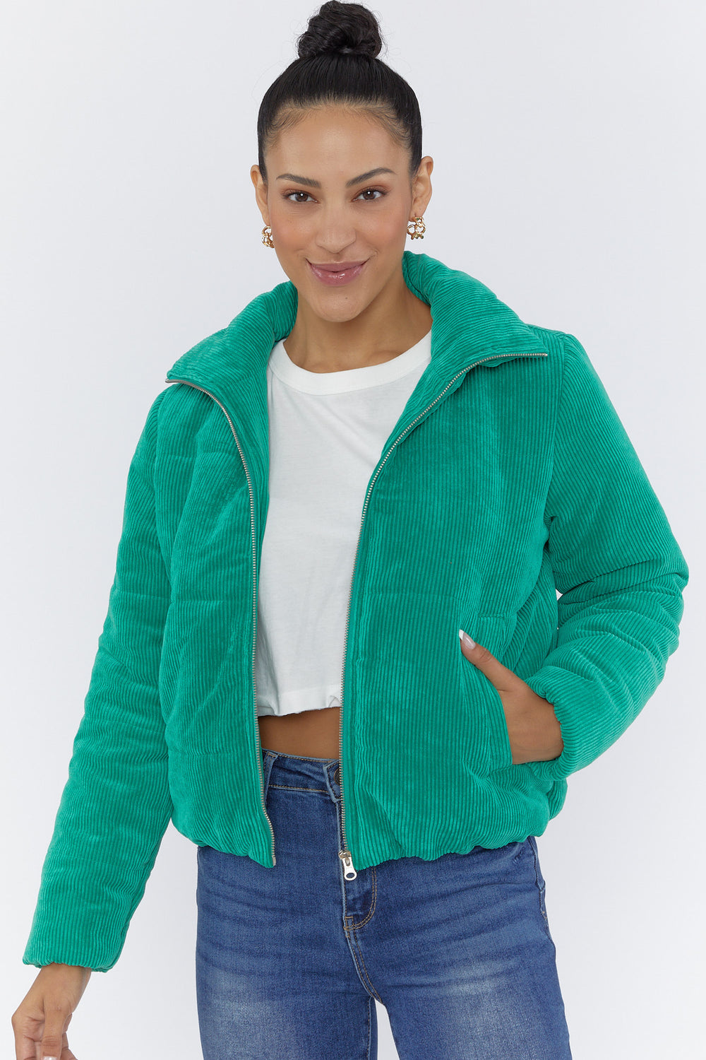 Corduroy Puffer Jacket Green