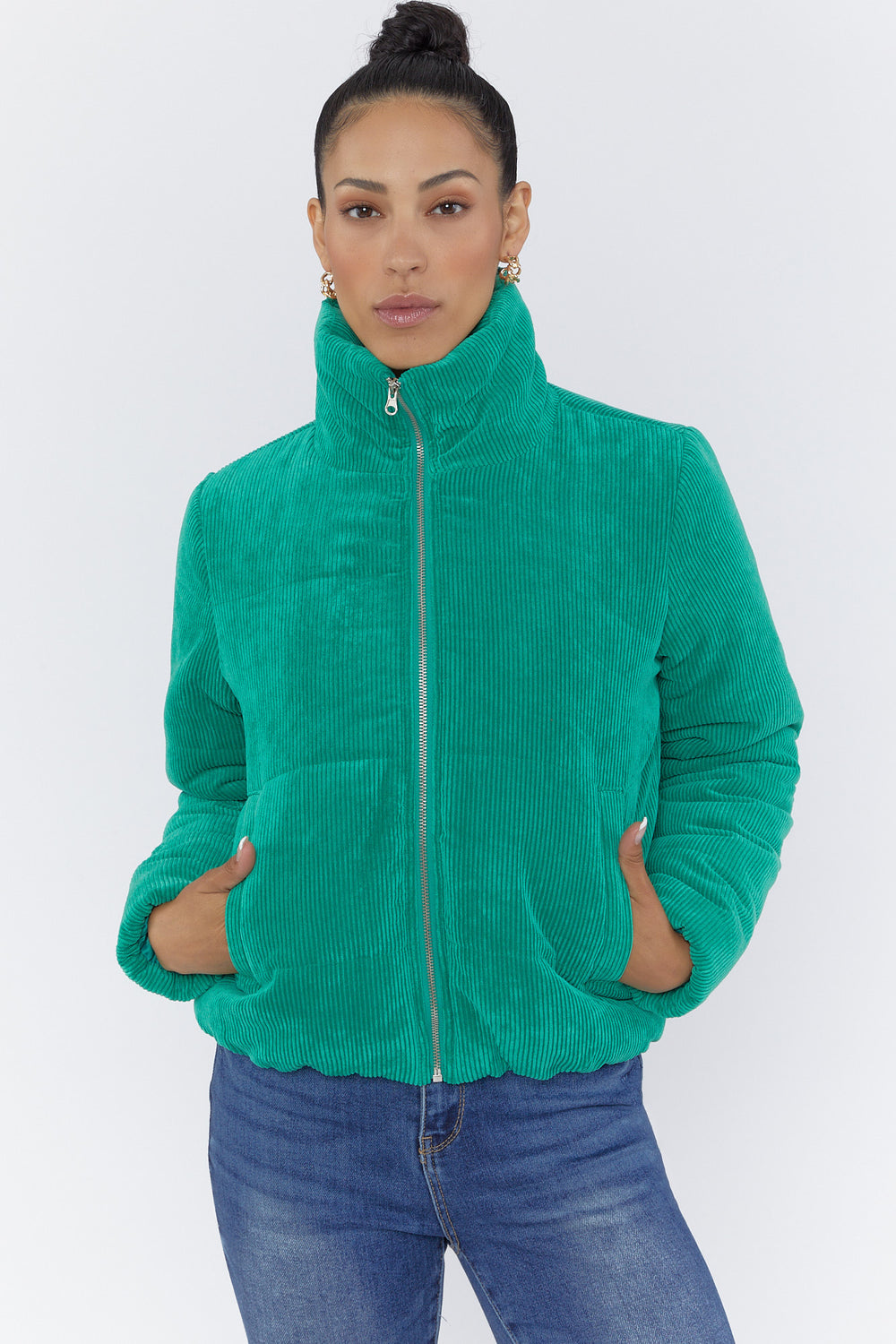 Corduroy Puffer Jacket Green