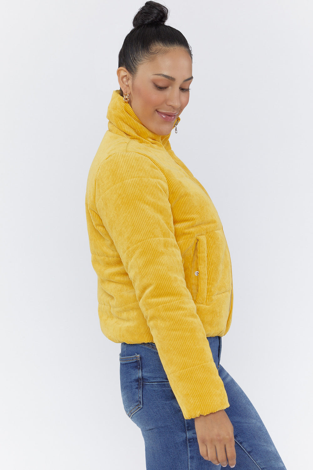 Corduroy Puffer Jacket Mustard