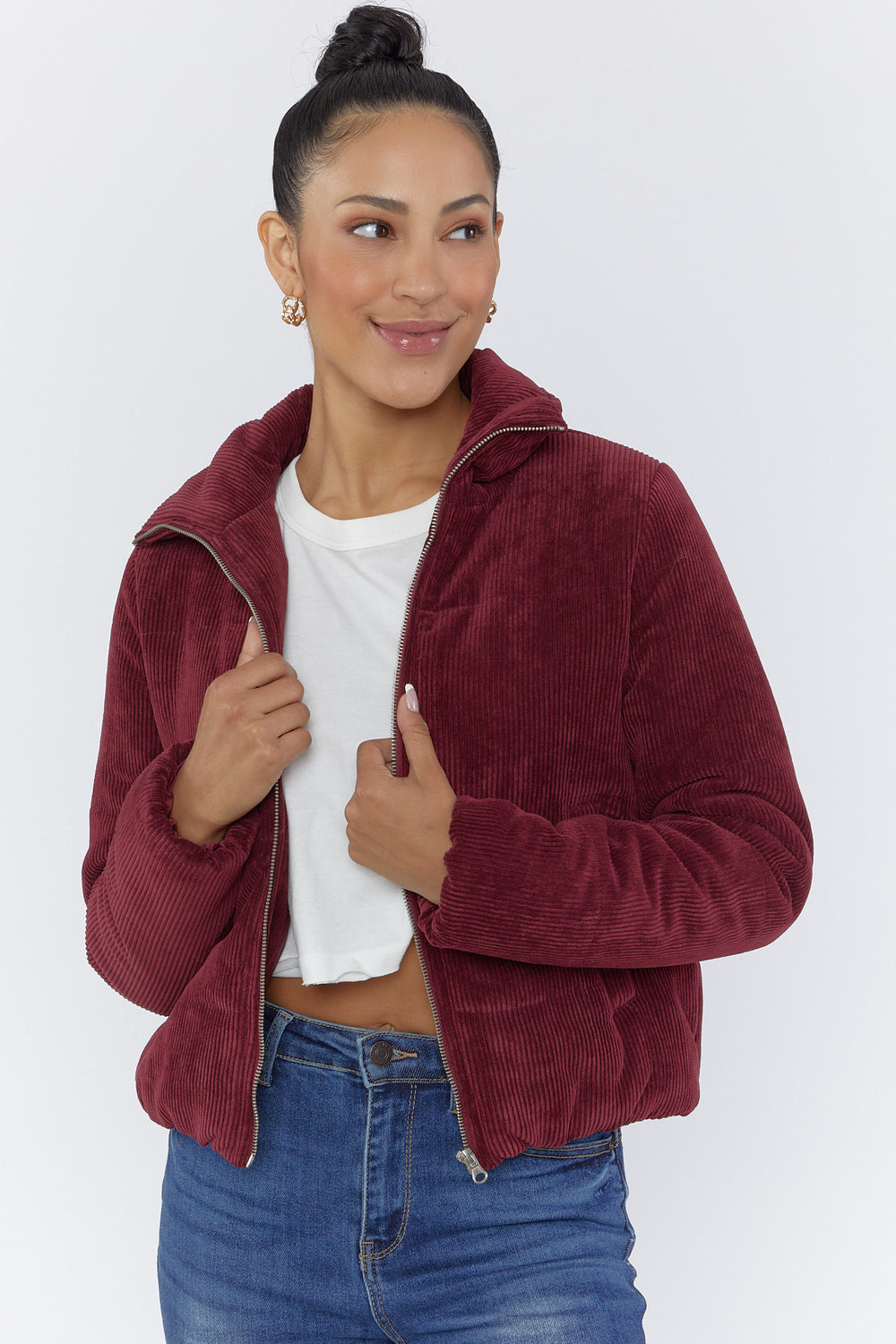 Corduroy Puffer Jacket Burgundy