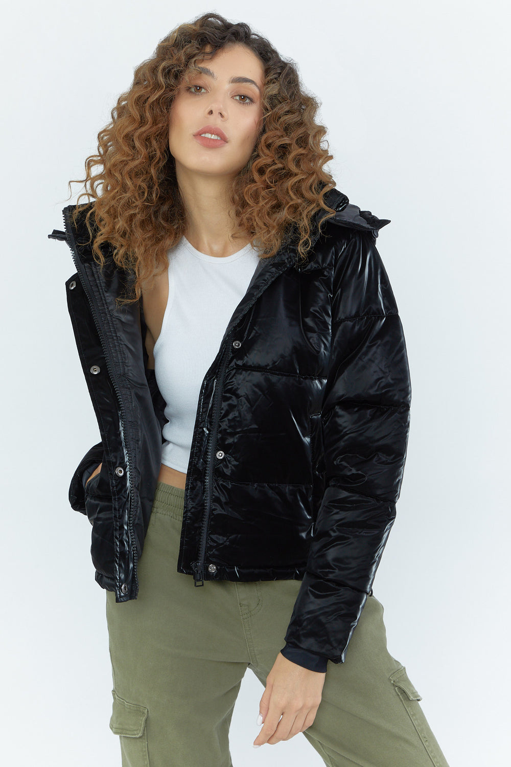 Shiny Puffer Jacket Black