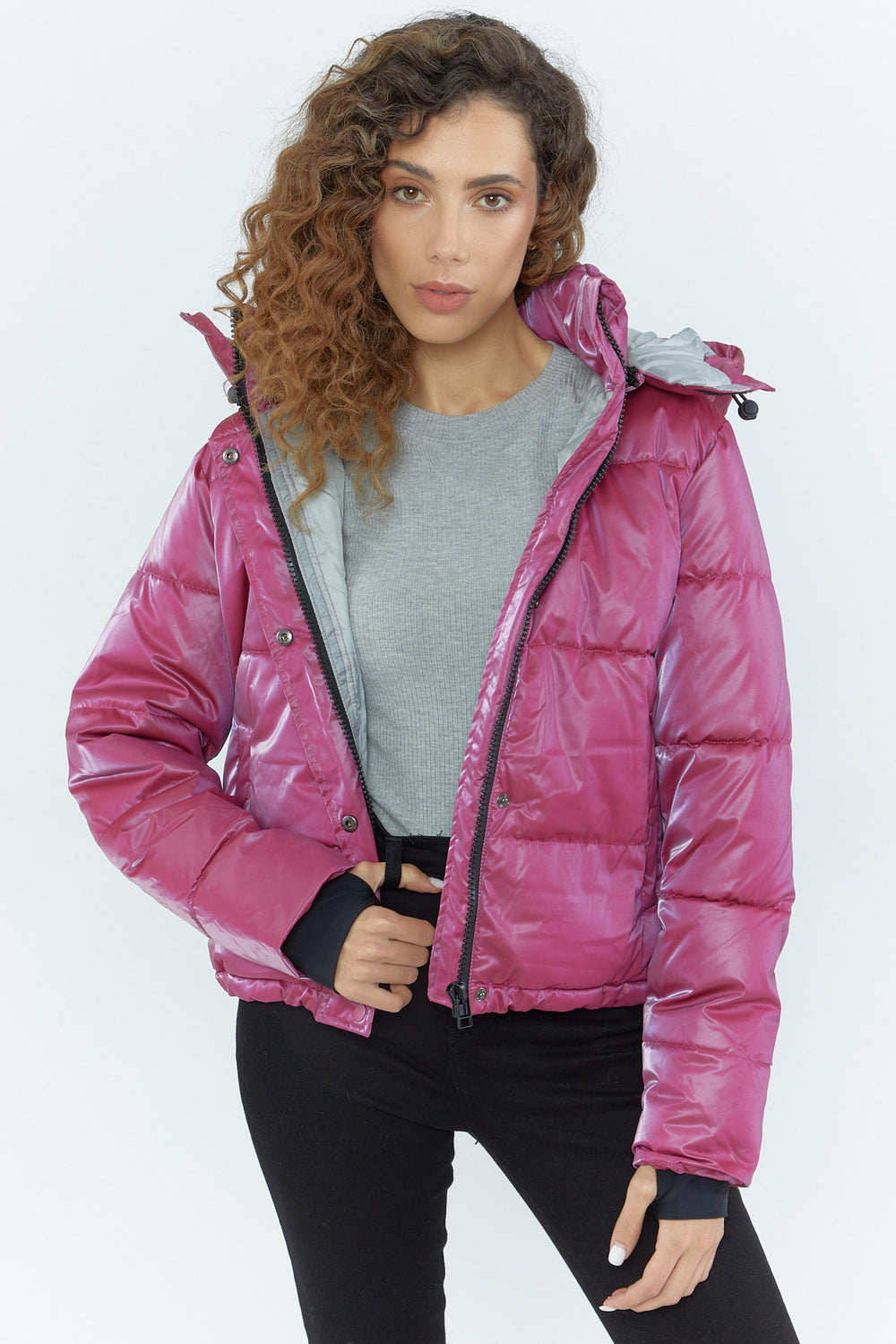 Shiny Puffer Jacket Rose