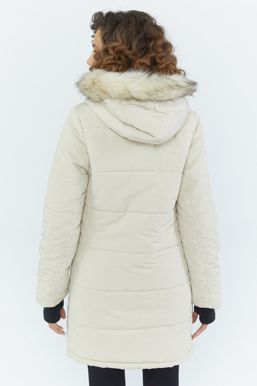 Faux-Fur Hooded Puffer Parka Sand