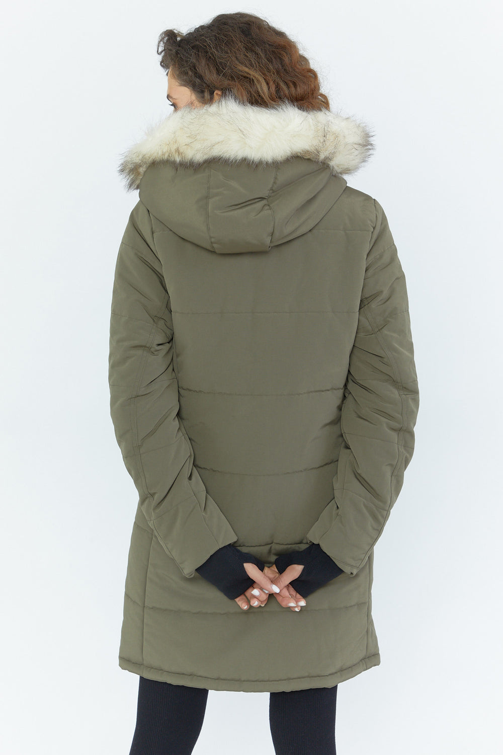 Faux-Fur Hooded Puffer Parka Dark Green