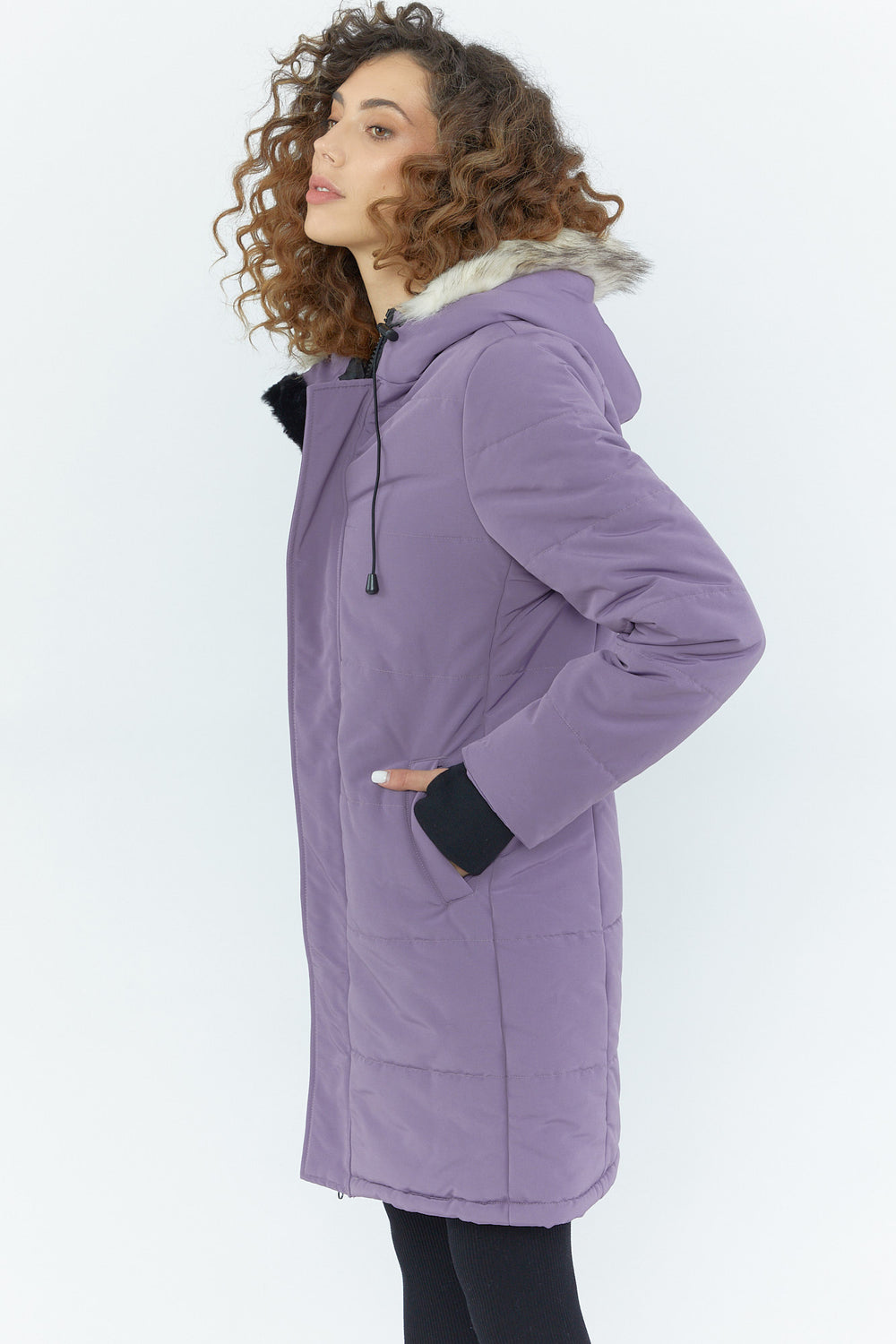 Faux-Fur Hooded Puffer Parka Purple