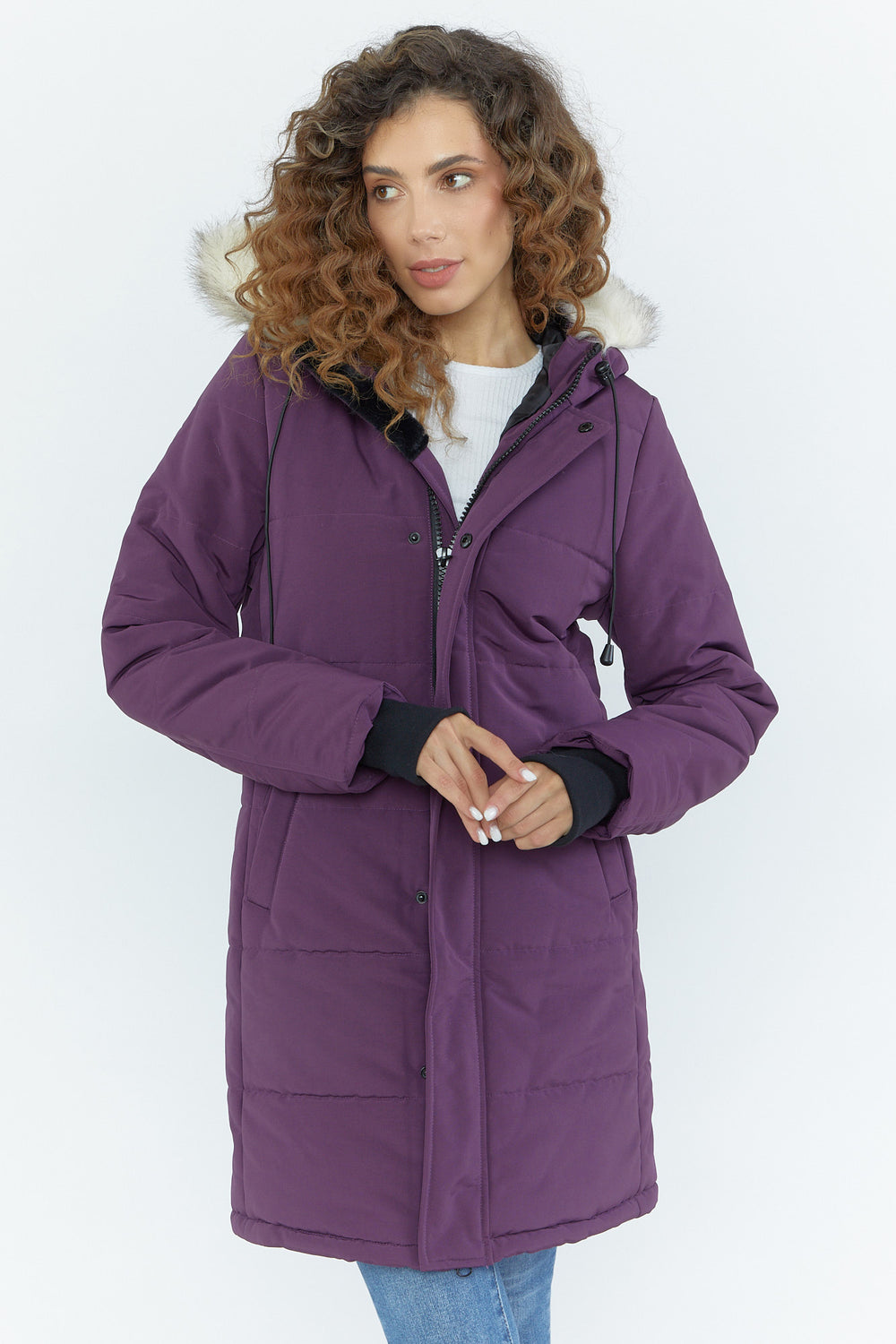 Faux-Fur Hooded Puffer Parka Plum