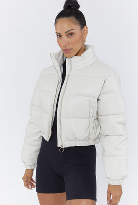 Link to Faux Leather Cropped Puffer Jacket Cream