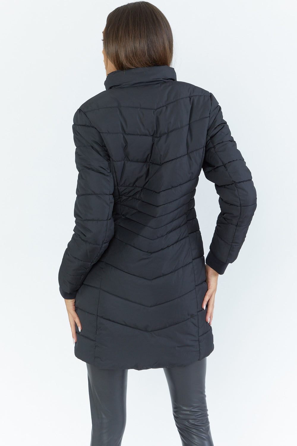 Zip-Up Mid-Length Puffer Jacket Black