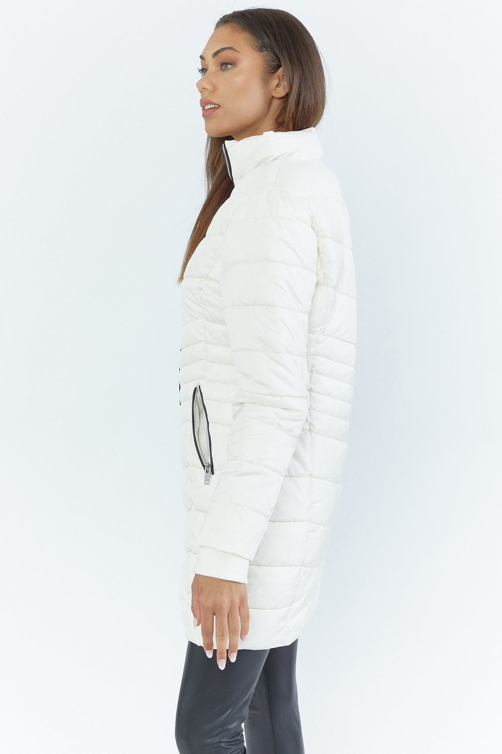 Zip-Up Mid-Length Puffer Jacket Cream