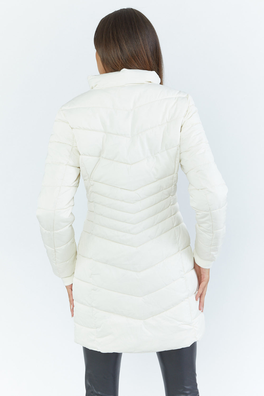 Zip-Up Mid-Length Puffer Jacket Cream