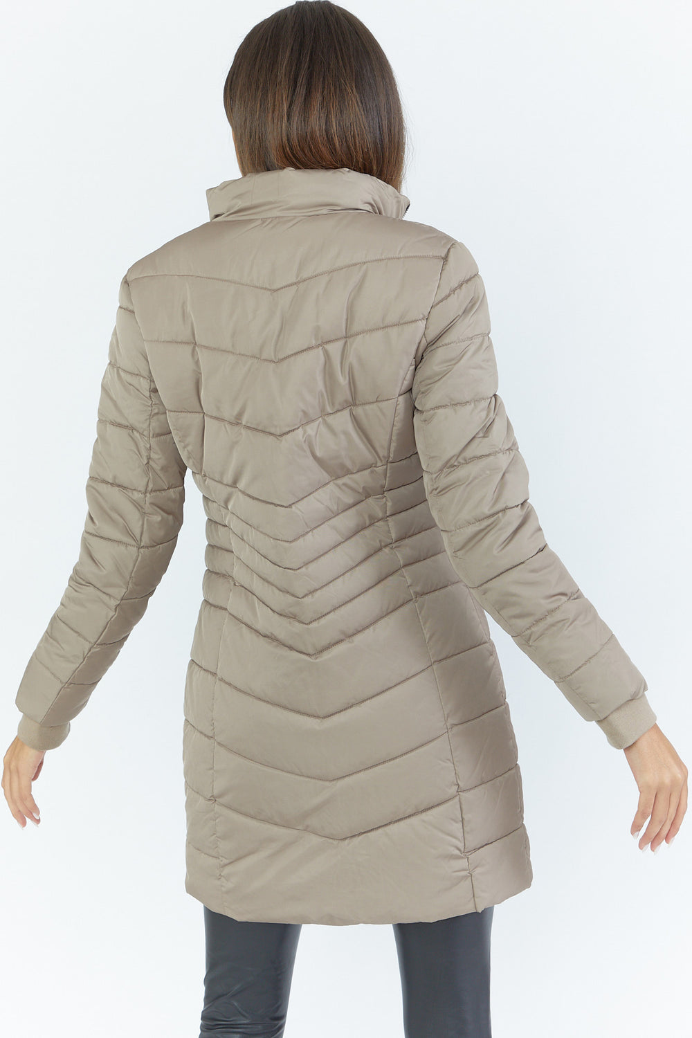 Zip-Up Mid-Length Puffer Jacket Brown