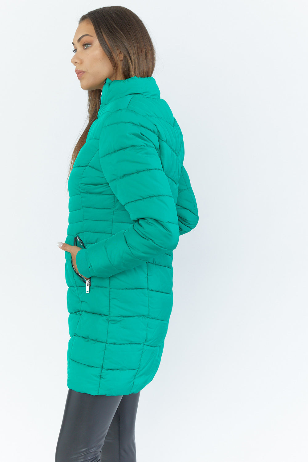 Zip-Up Mid-Length Puffer Jacket Green