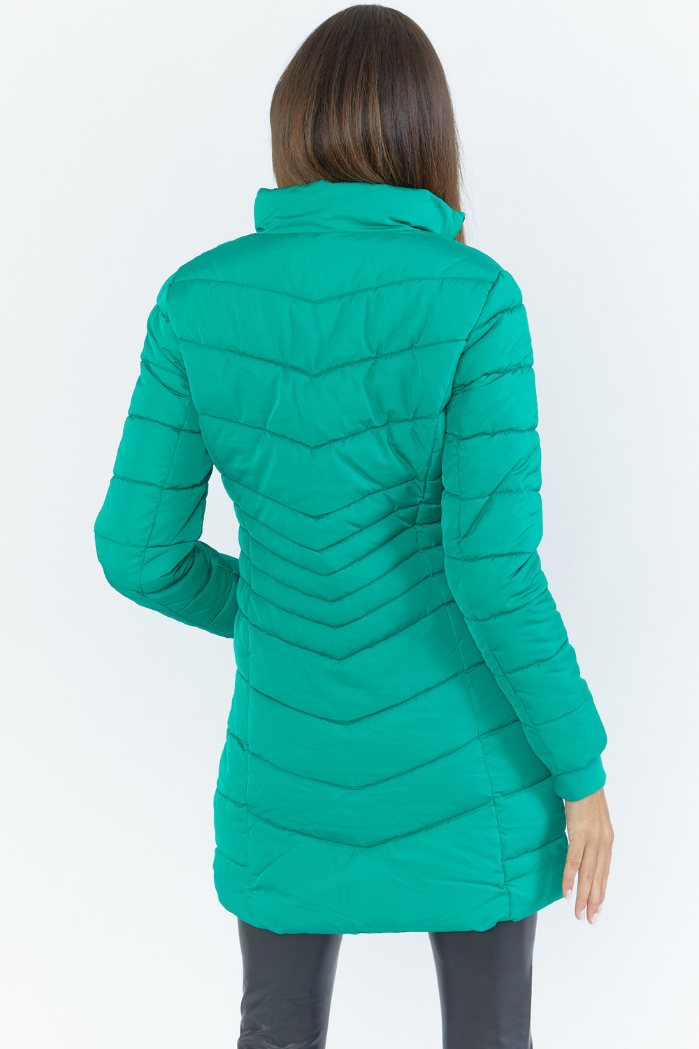 Zip-Up Mid-Length Puffer Jacket Green